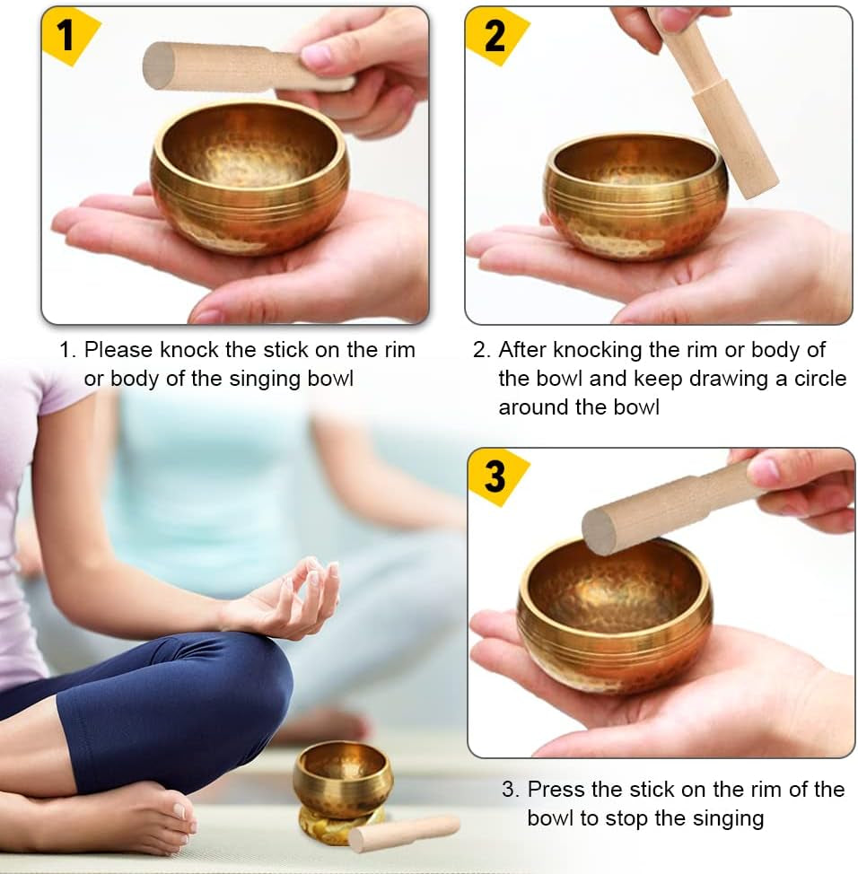 Chakra Healing Singing Bowl Set – 3-Inch Tibetan Sound Bowl with Cushion & Wooden Mallet for Meditation and Self-Regulation