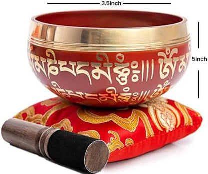 Beginner-Friendly Tibetan Singing Bowl Set – 7 Chakra Healing, Meditation & Mindfulness Tool – Handcrafted Authentic Gift (Crimson)