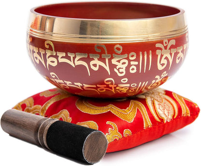 Beginner-Friendly Tibetan Singing Bowl Set – 7 Chakra Healing, Meditation & Mindfulness Tool – Handcrafted Authentic Gift (Crimson)