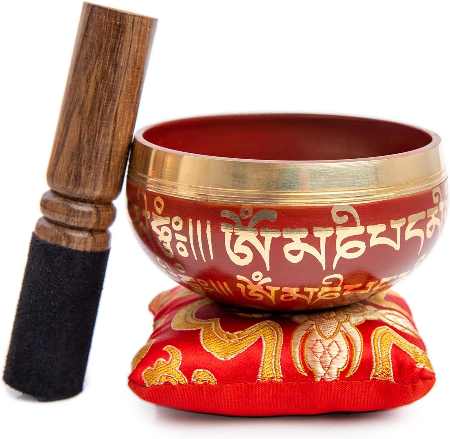 Beginner-Friendly Tibetan Singing Bowl Set – 7 Chakra Healing, Meditation & Mindfulness Tool – Handcrafted Authentic Gift (Crimson)