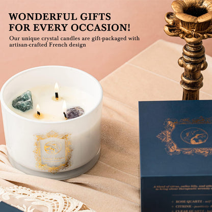 Chakra Healing Crystal Candle Set + Amethyst Manifestation Bracelet | Relax & De-Stress with Natural Soy Wax | Perfect Gift for Women & Moms 