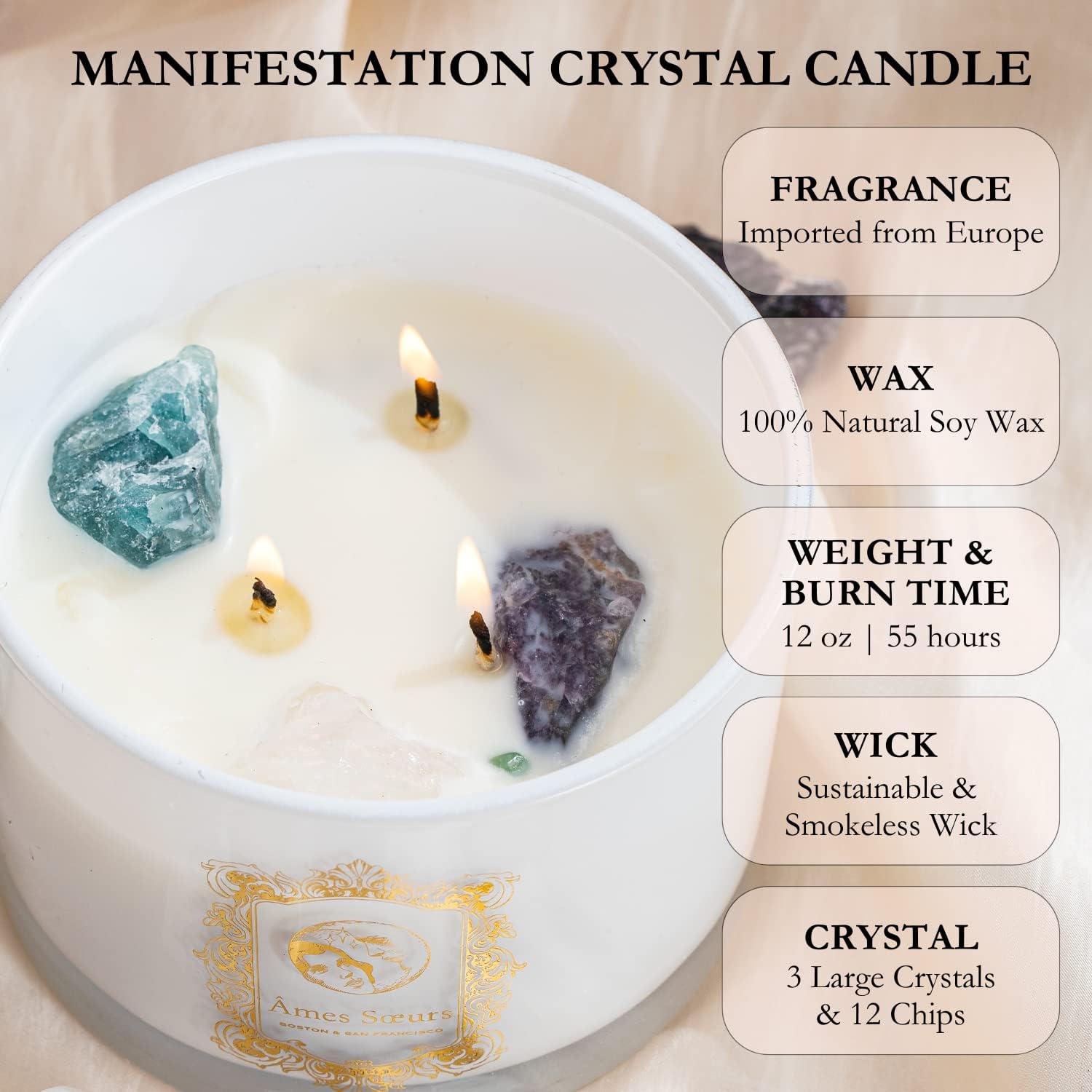 Chakra Healing Crystal Candle Set + Amethyst Manifestation Bracelet | Relax & De-Stress with Natural Soy Wax | Perfect Gift for Women & Moms 