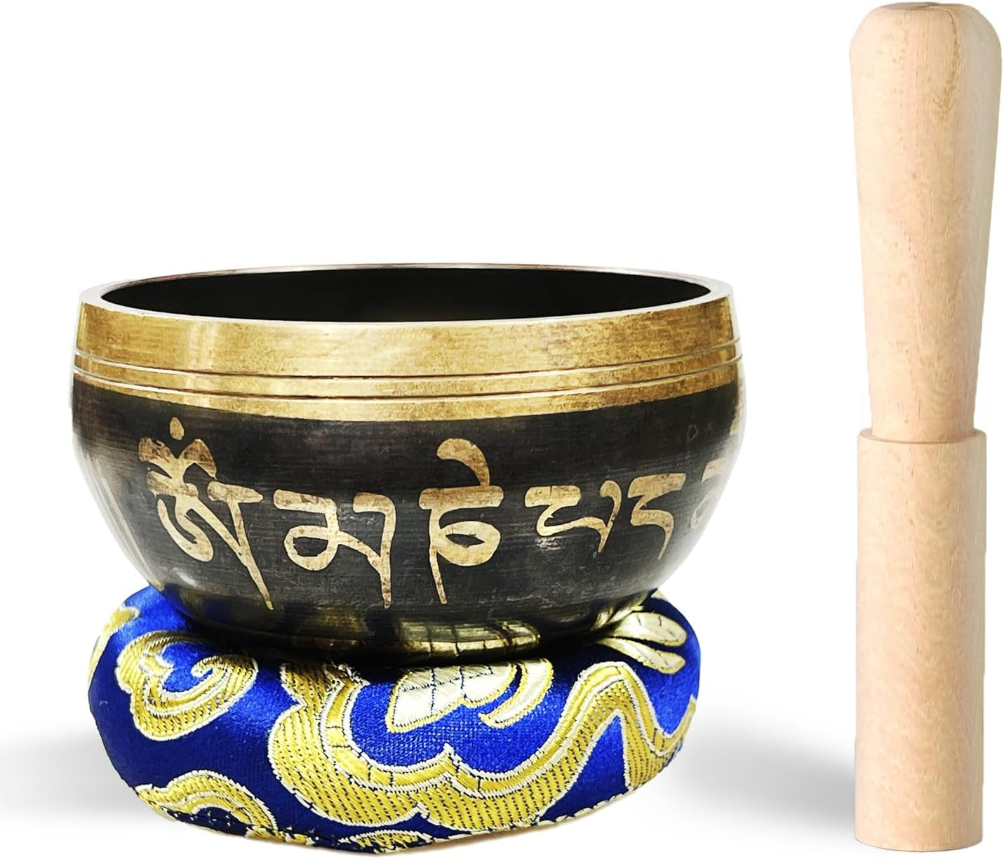 Tibetan Singing Bowl Set ， Mindfulness, and Stress Relief Zen Decor，Bowl Handcrafted in Nepal for Healing and Mindfulness (Black, 3 Inch)