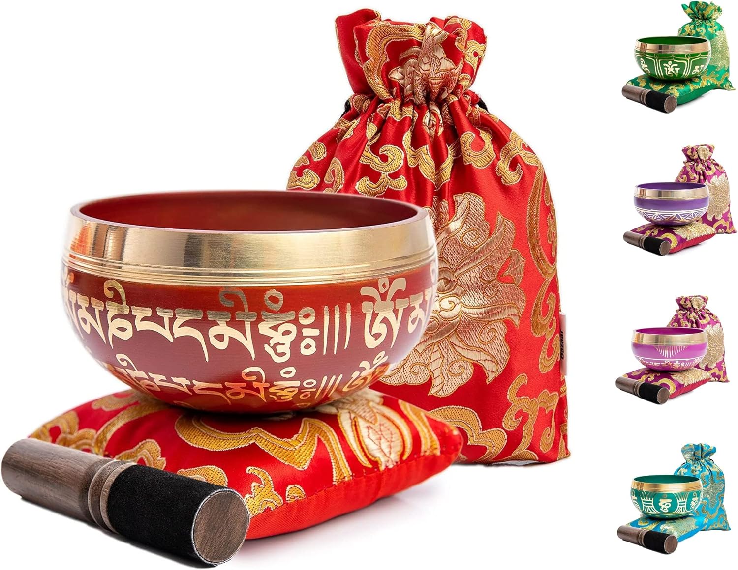 Beginner-Friendly Tibetan Singing Bowl Set – 7 Chakra Healing, Meditation & Mindfulness Tool – Handcrafted Authentic Gift (Crimson)