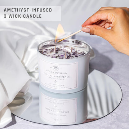 Healing Crystal Candle with Amethyst – 12oz Soy Wax Aromatherapy Candle | Spiritual & Meditation Gift for Women Inner Sanctuary